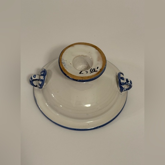 Vintage Signed Studio Art~Charming Blue and White Pedestal Bowl or Trinket Dish - Picture 3 of 13